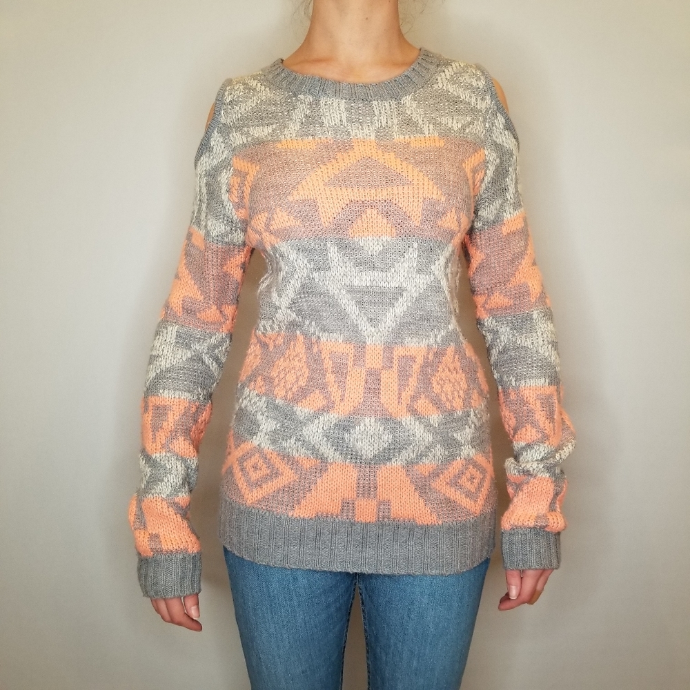 Lush Aztec Cold-Shoulder Sweater